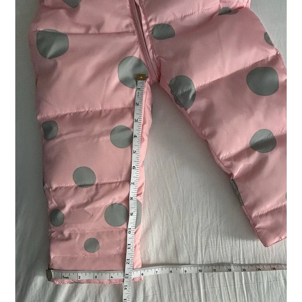 NWToddler Girls Down Snow Bib Pants Pink Polka Dot Snowsuit Ski Overalls Sz 3/4T
